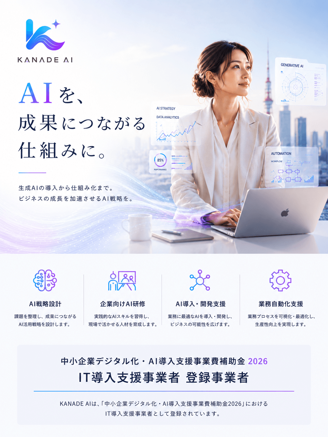 KANADE AI — AIを、成果につながる仕組みに。生成AIの導入から仕組み化まで。ビジネスの成長を加速させるAI戦略を。