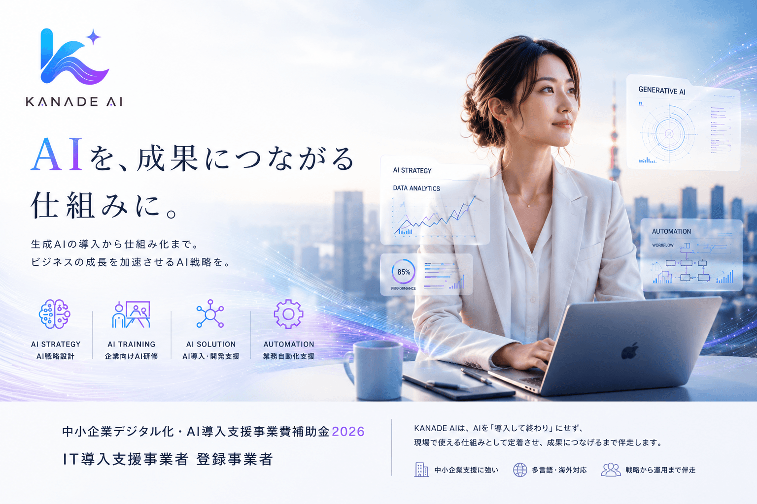 KANADE AI — AIを、成果につながる仕組みに。生成AIの導入から仕組み化まで。ビジネスの成長を加速させるAI戦略を。